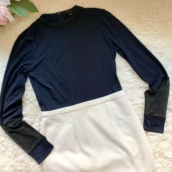 Cynthia Steffe Navy & White Mesh detail Mini Dress - Picture 2 of 15